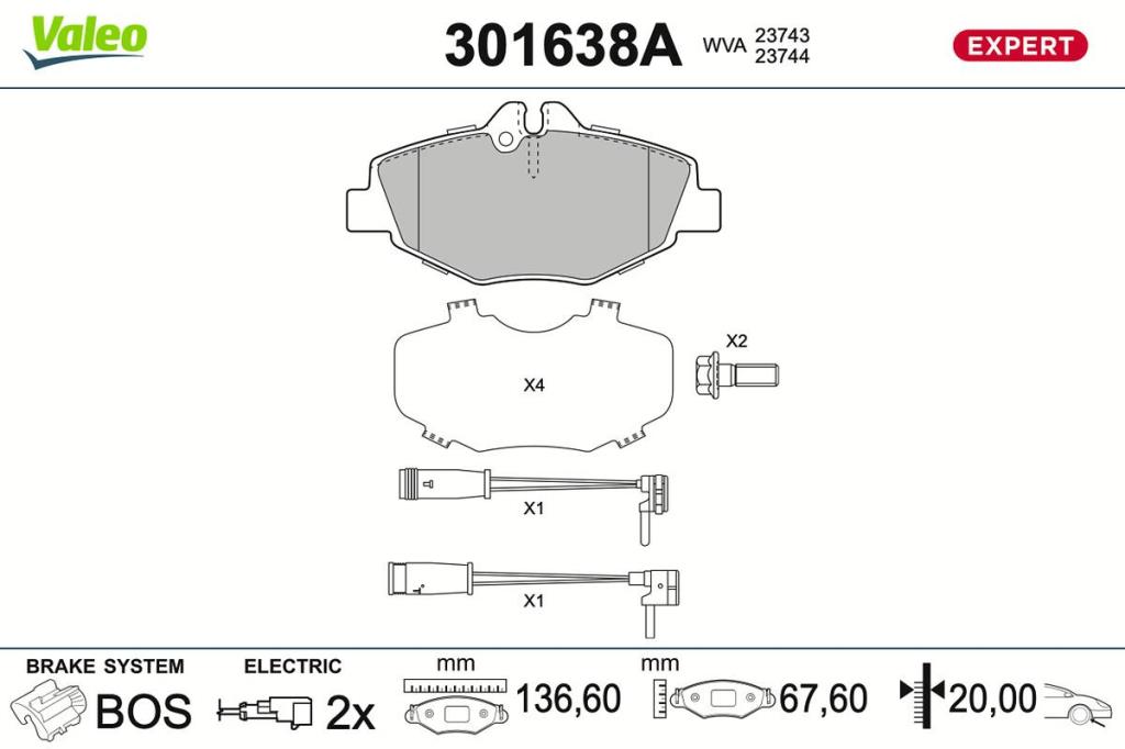 Jogo de 4 pastilhas de travão VALEO ref. 301638A
